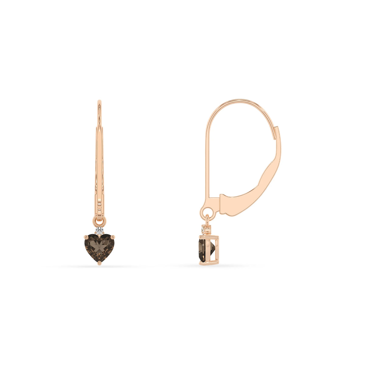 natural smoky quartz heart drop earrings in rose gold 