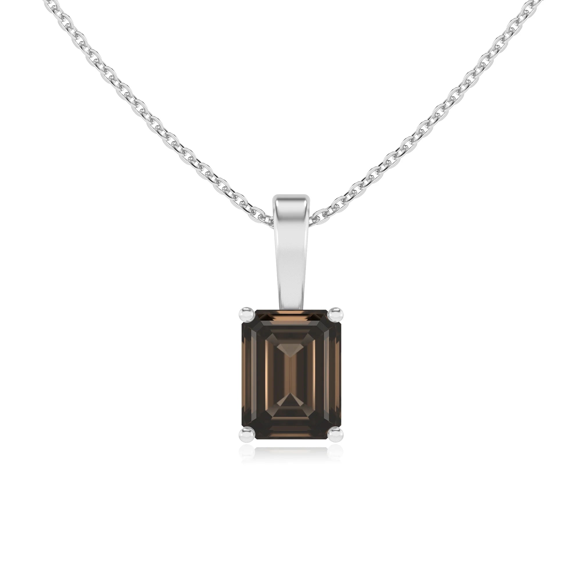 natural smoky-quartz emerald cut solitaire necklaces in platinum 