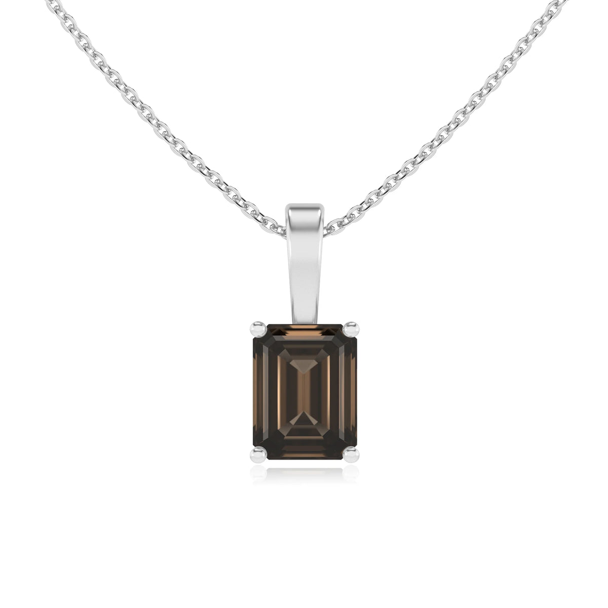 natural smoky-quartz emerald cut solitaire necklaces in platinum 