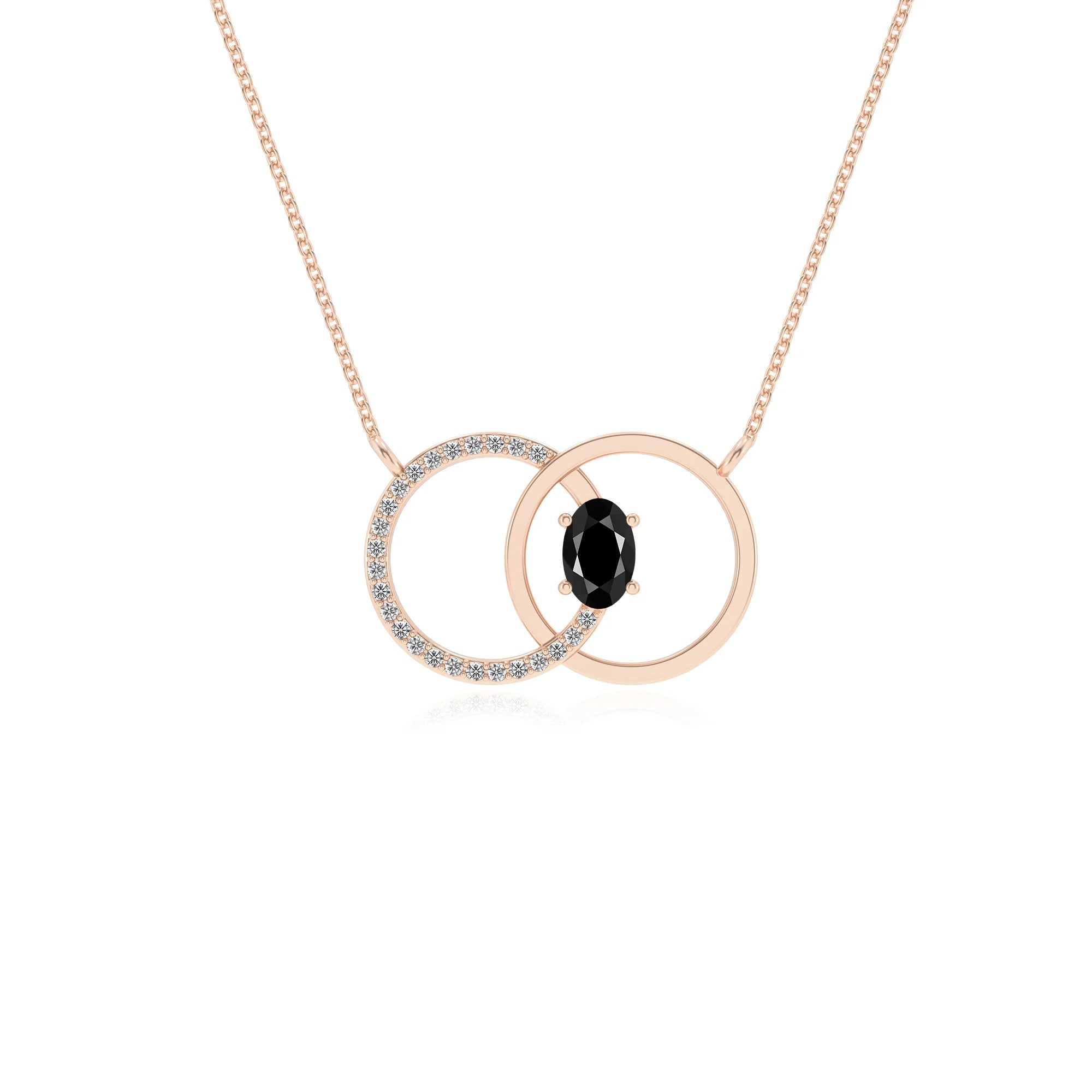 natural black onyx oval solitaire necklaces in rose gold 