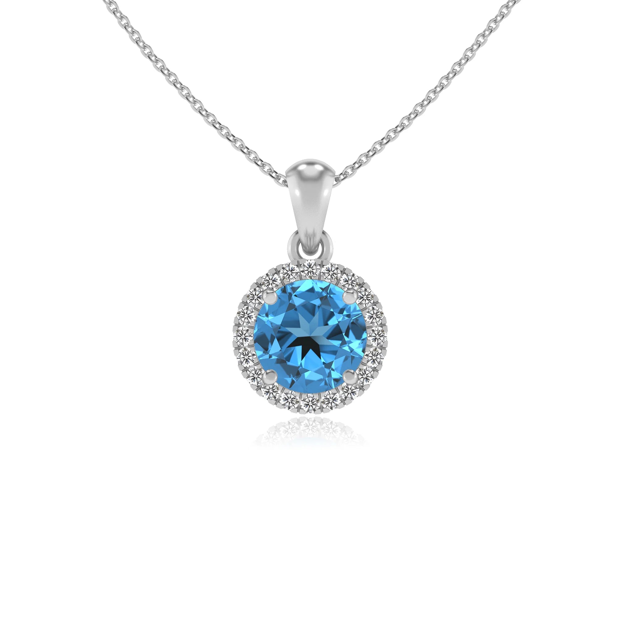 natural swiss-blue-topaz round solitaire necklaces in platinum 