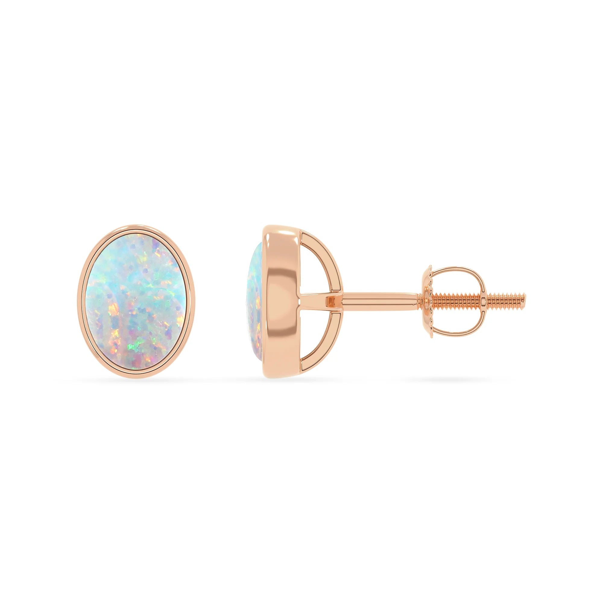 lab grown opal oval stud earrings in rose gold 