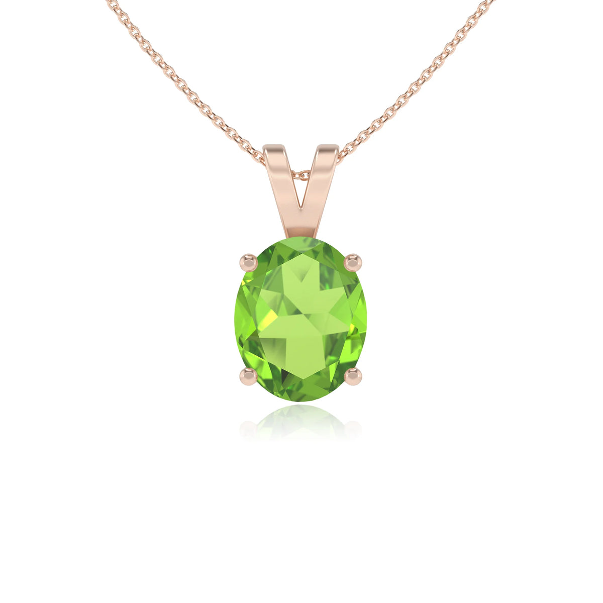 natural peridot oval solitaire v-bale necklaces in rose gold 