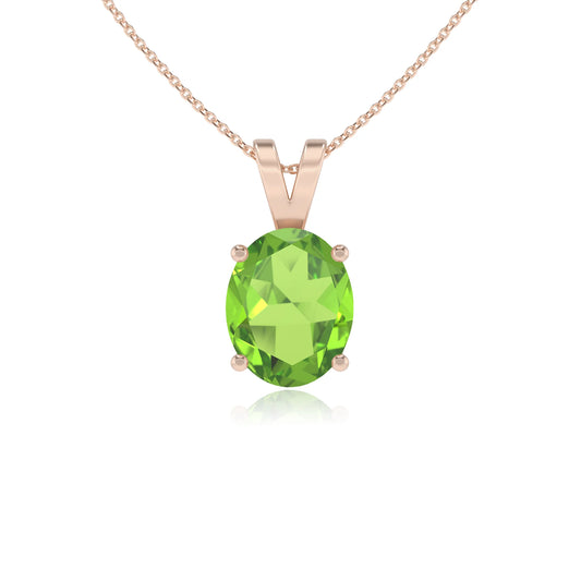 natural peridot oval solitaire v-bale necklaces in rose gold 