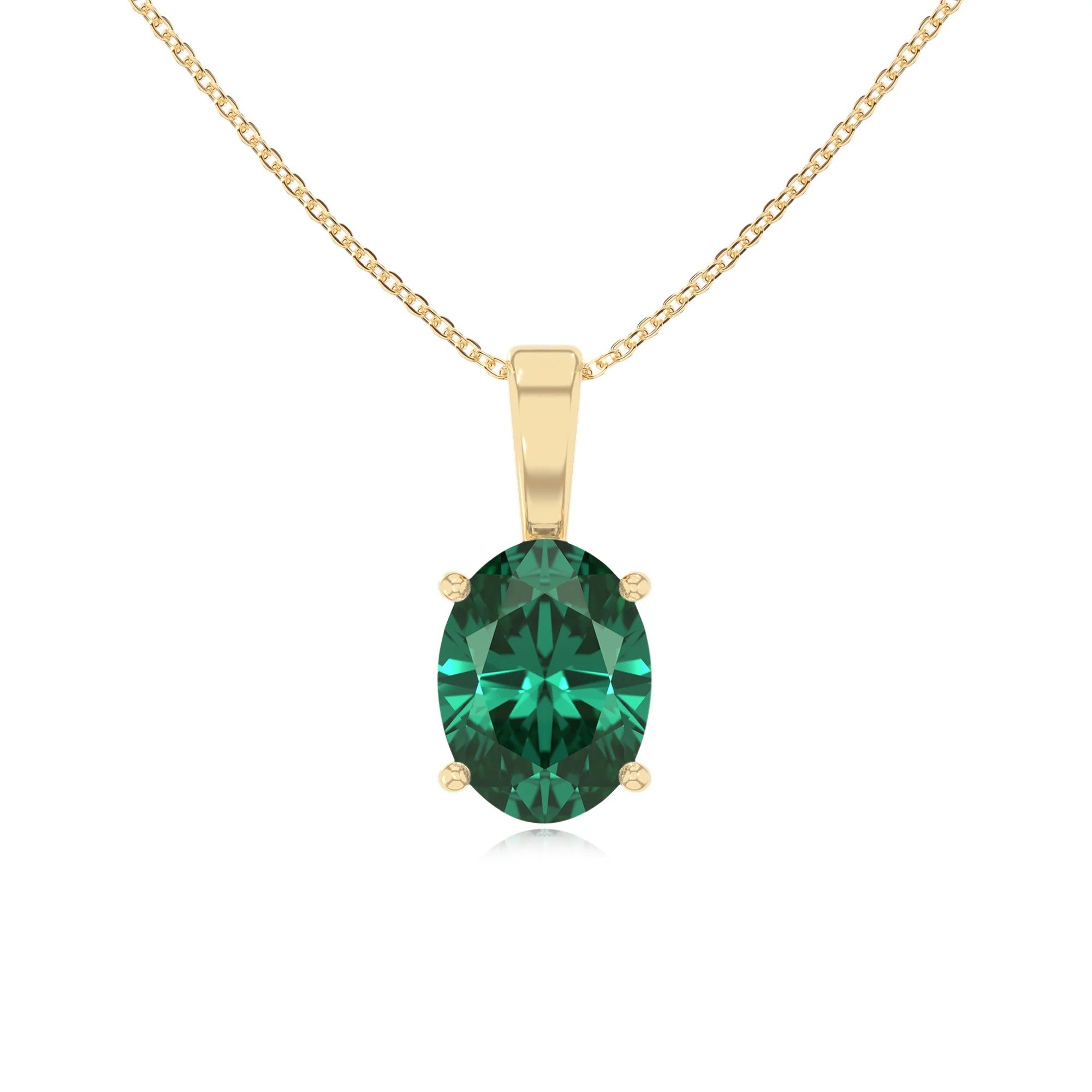 lab grown emerald oval solitaire necklaces in yellow gold 