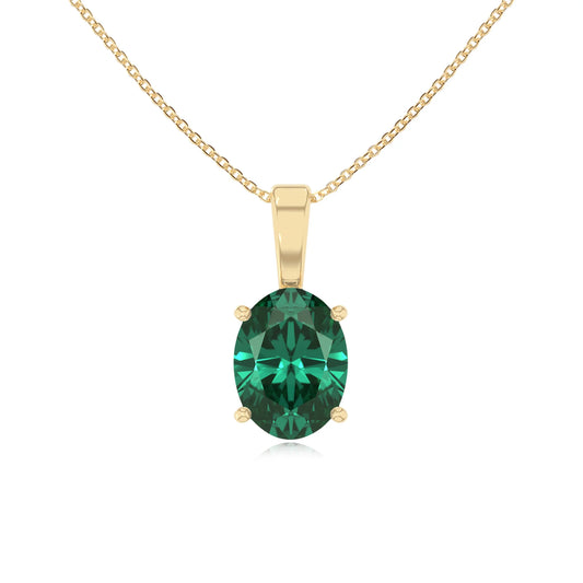 lab grown emerald oval solitaire necklaces in yellow gold 