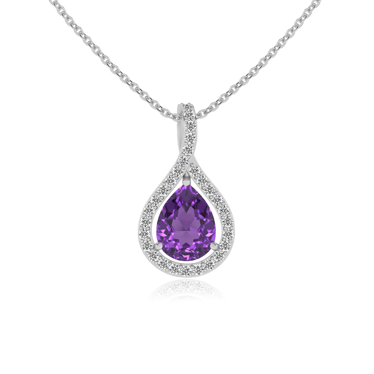 lab grown amethyst pear solitaire necklaces in sterling silver 