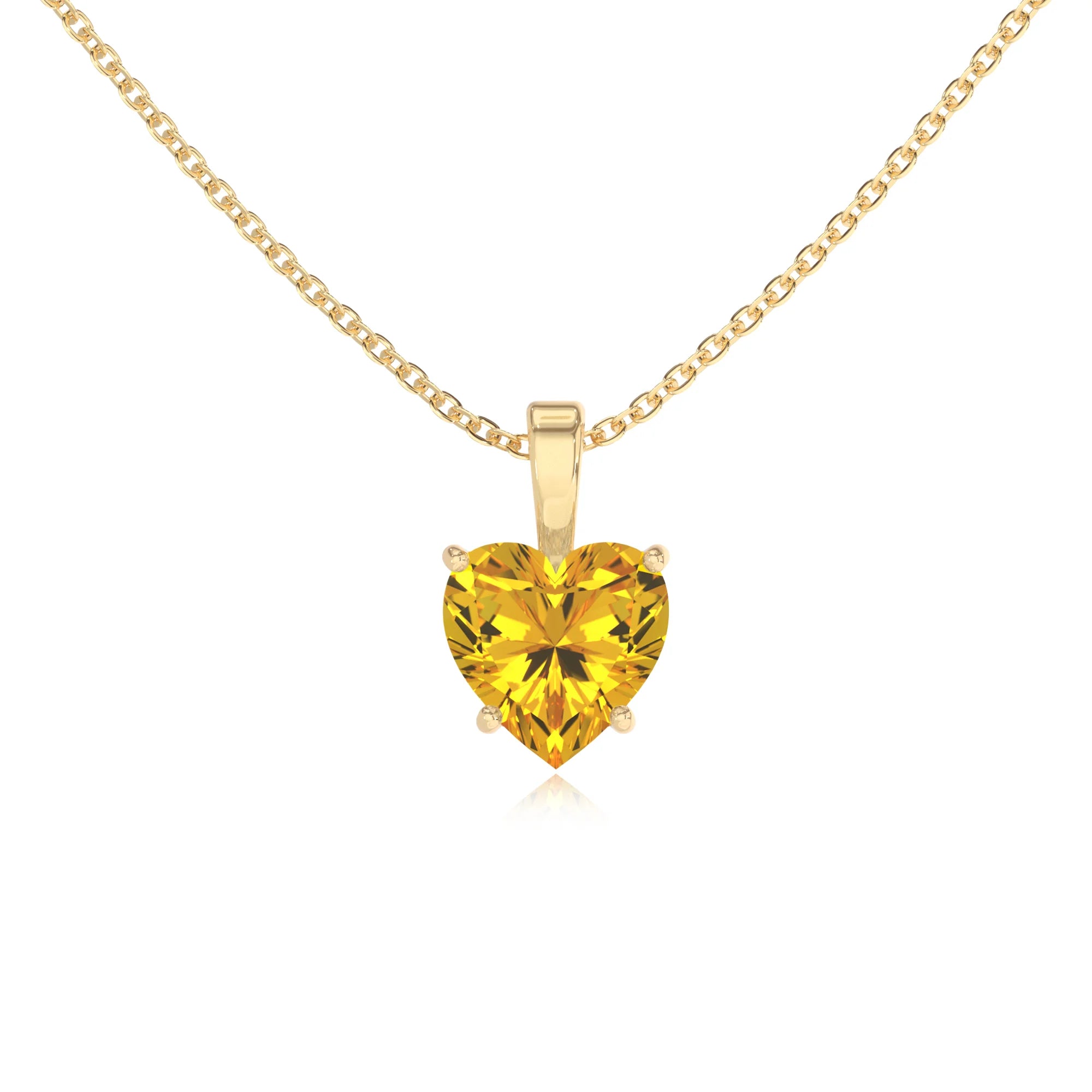 lab grown yellow-sapphire heart solitaire necklaces in yellow gold 