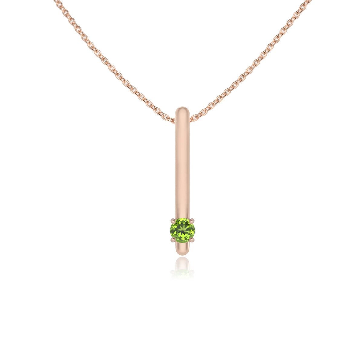 natural peridot round bar necklaces in rose gold 