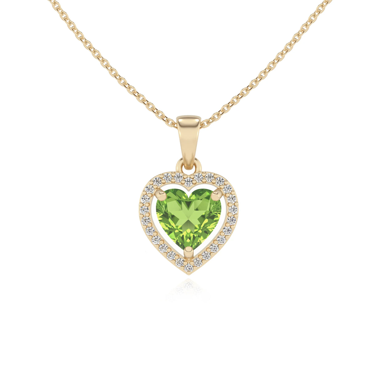 natural peridot heart solitaire necklaces in yellow gold 