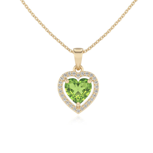 natural peridot heart solitaire necklaces in yellow gold 