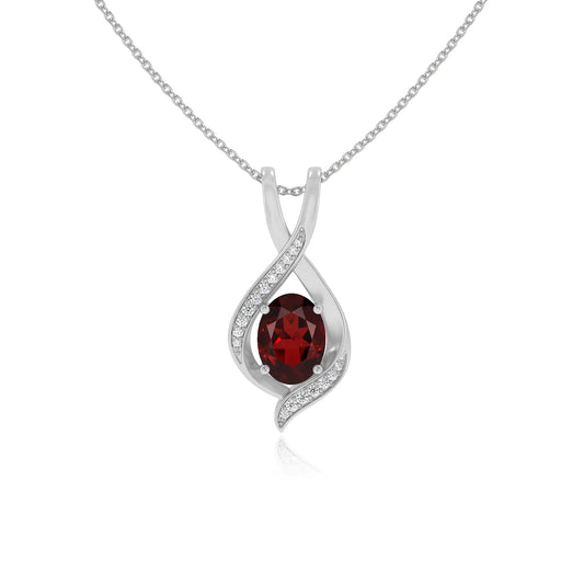natural garnet oval solitaire necklaces in platinum 