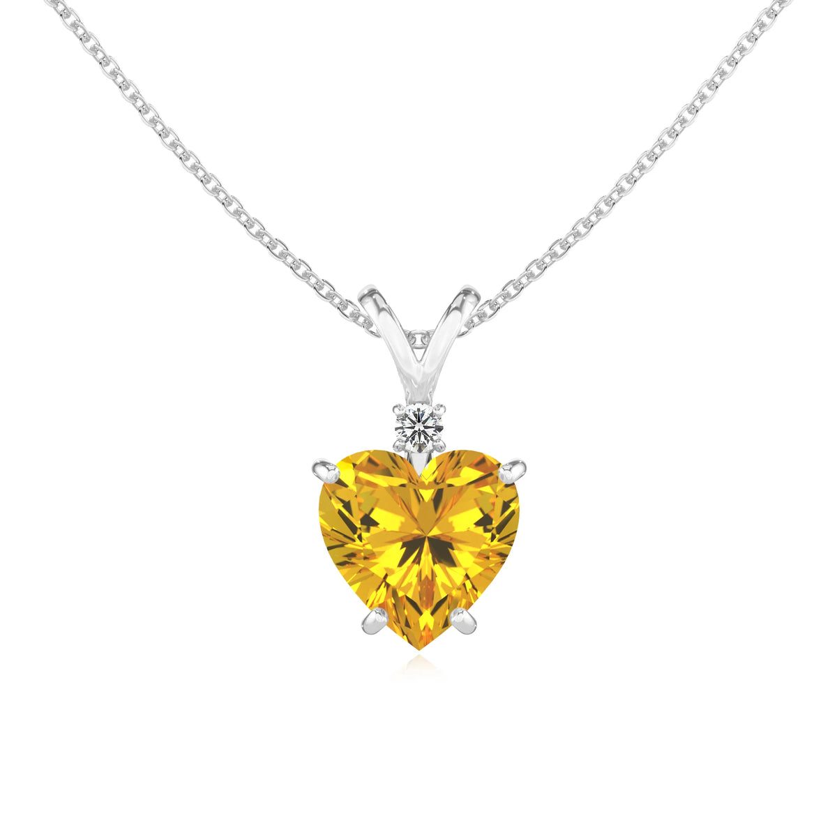 lab grown yellow-sapphire heart solitaire v-bale necklaces in platinum 