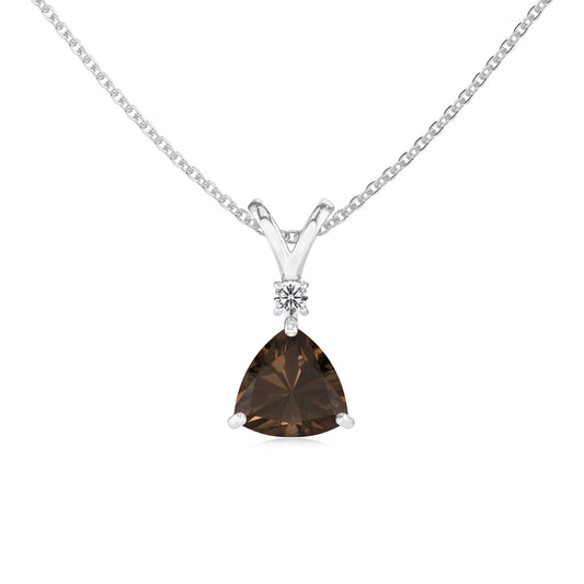 natural smoky-quartz trillion solitaire v-bale necklaces in sterling silver 