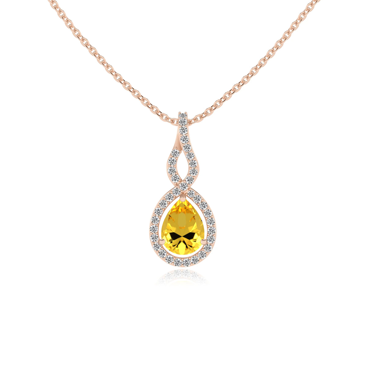 lab grown yellow-sapphire pear necklaces in rose gold 