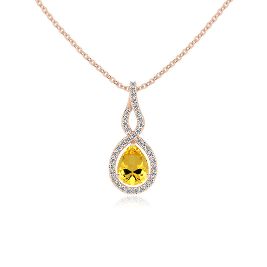 lab grown yellow-sapphire pear necklaces in rose gold 
