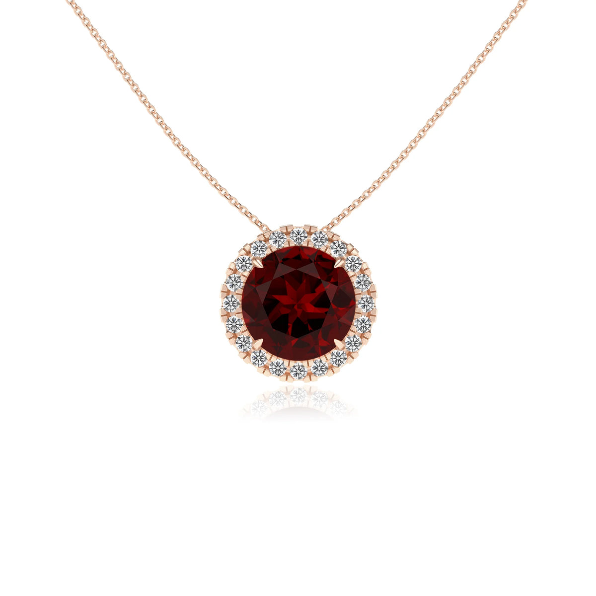 natural garnet round solitaire necklaces in rose gold 
