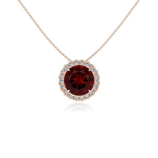 natural garnet round solitaire necklaces in rose gold 