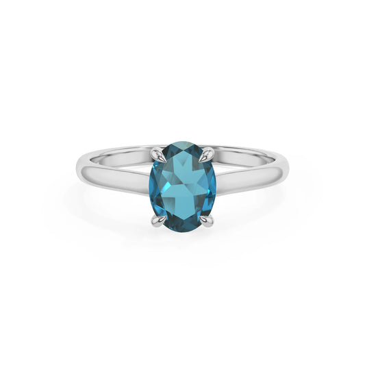 natural london-blue-topaz oval solitaire rings in sterling silver 
