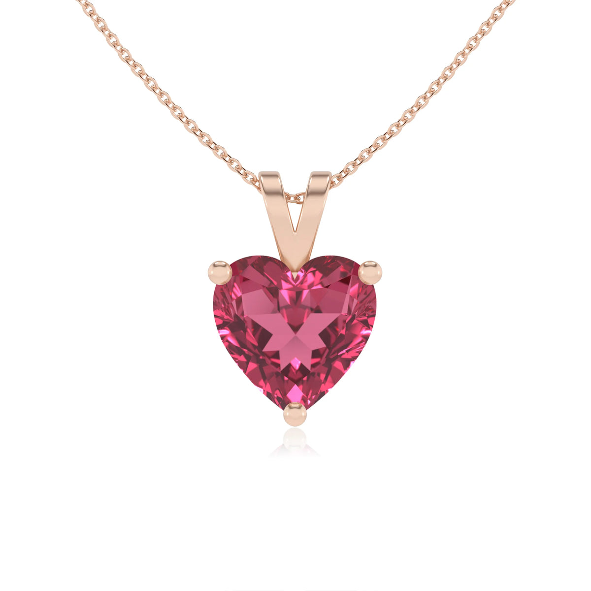 lab grown pink-tourmaline heart solitaire v-bale necklaces in rose gold 