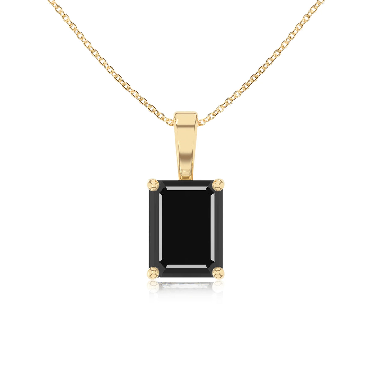 natural black-onyx emerald cut solitaire necklaces in yellow gold 