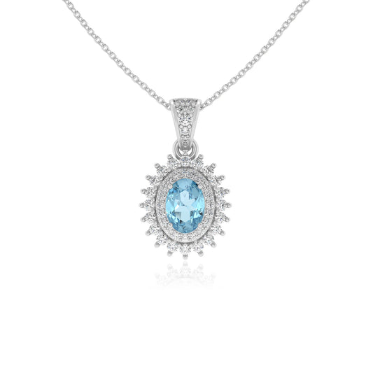 lab grown aquamarine oval halo necklaces in sterling silver 