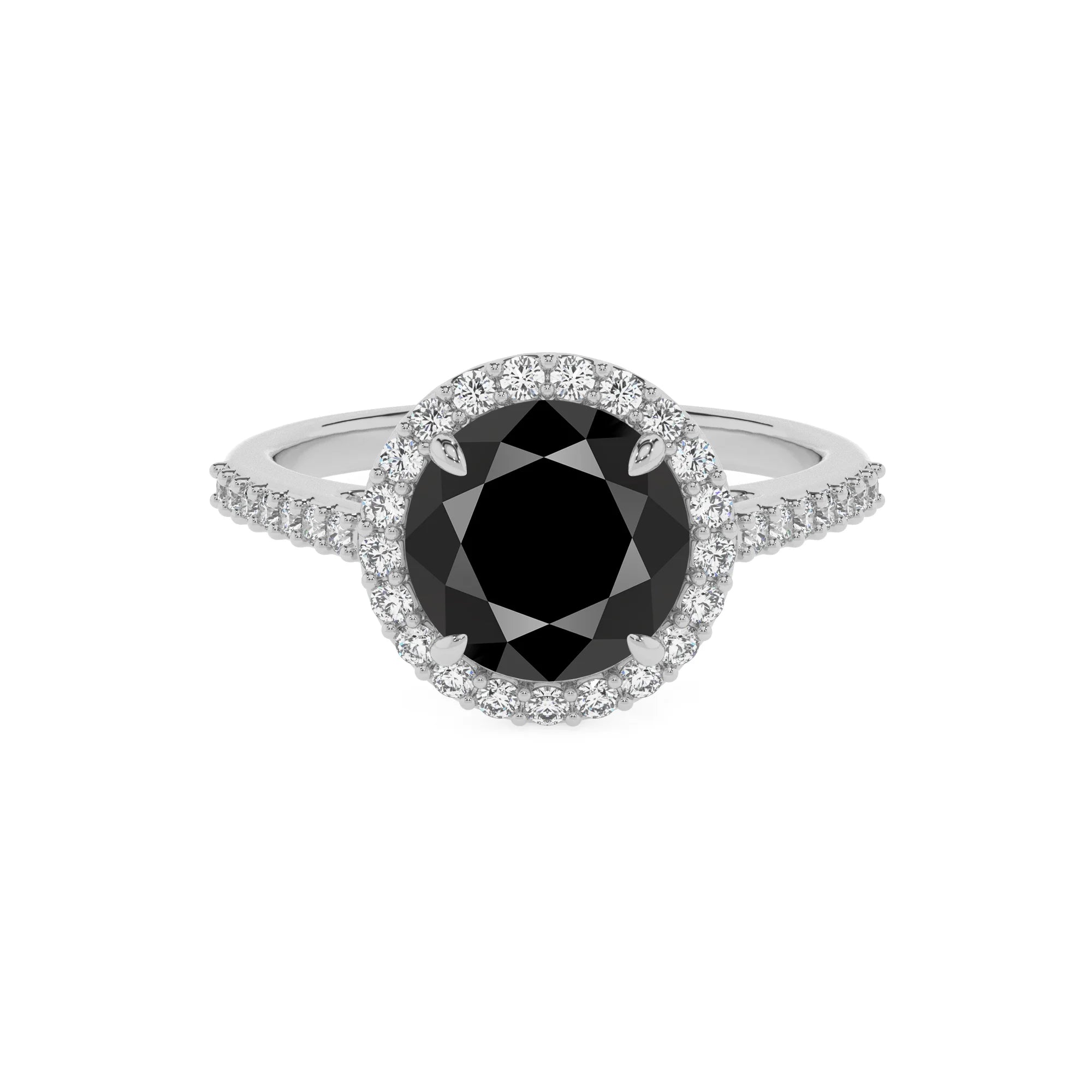 natural black-onyx round solitaire rings in white gold 