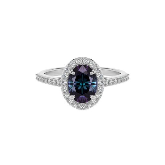 lab grown alexandrite oval solitaire rings in platinum 