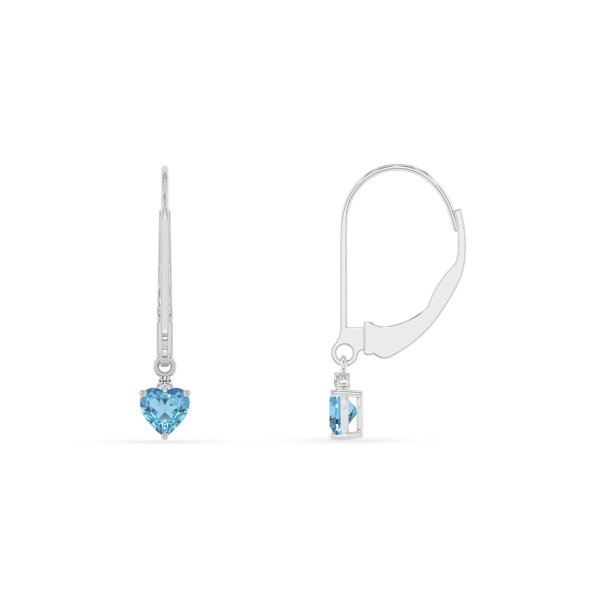 natural swiss blue topaz heart drop earrings in white gold 