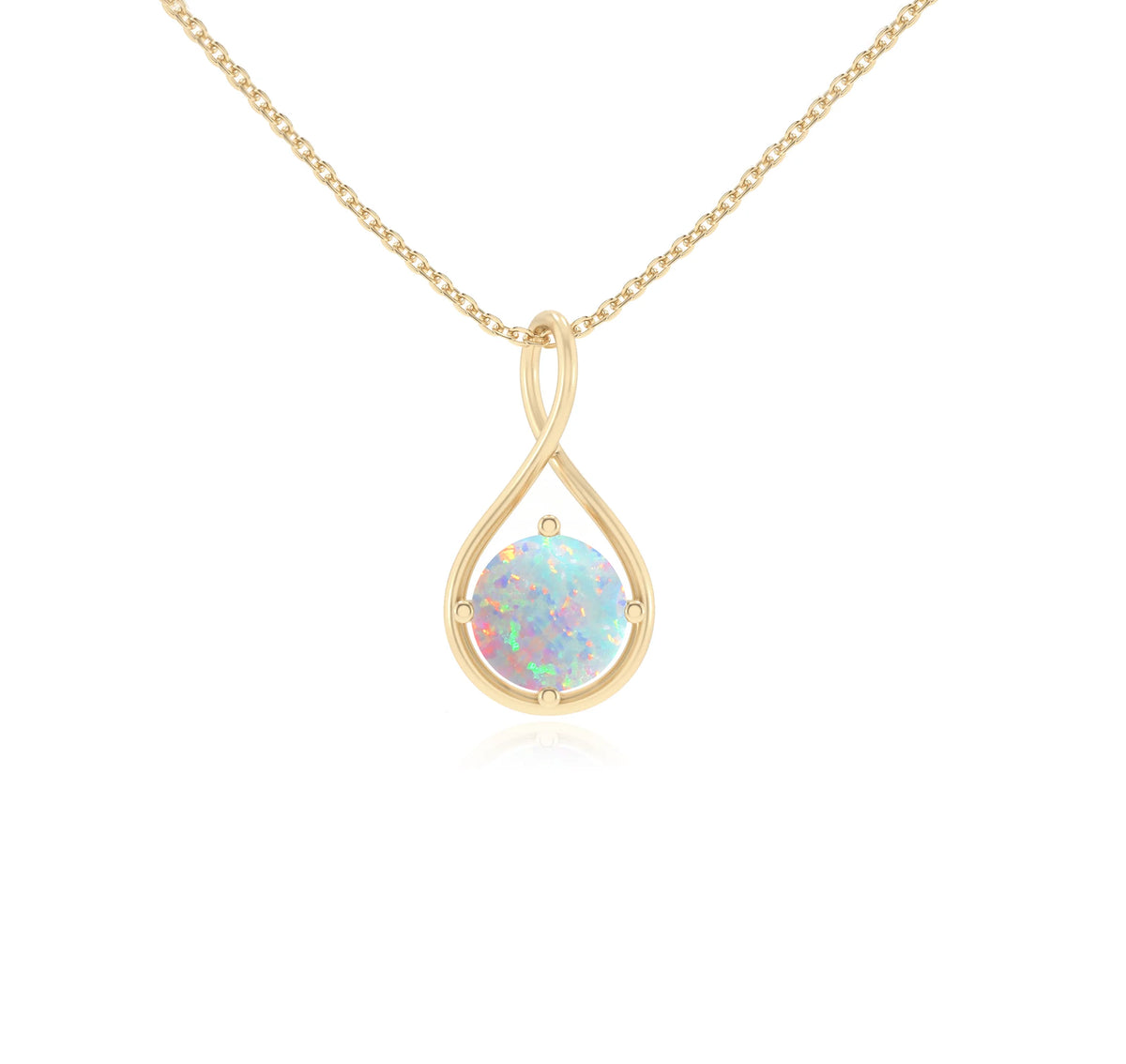 lab grown opal round solitaire necklaces in yellow gold 