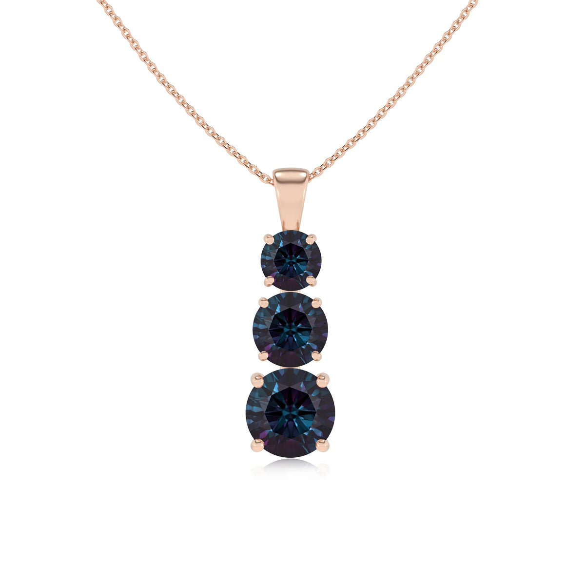 lab grown alexandrite round bar v-bale necklaces in rose gold 
