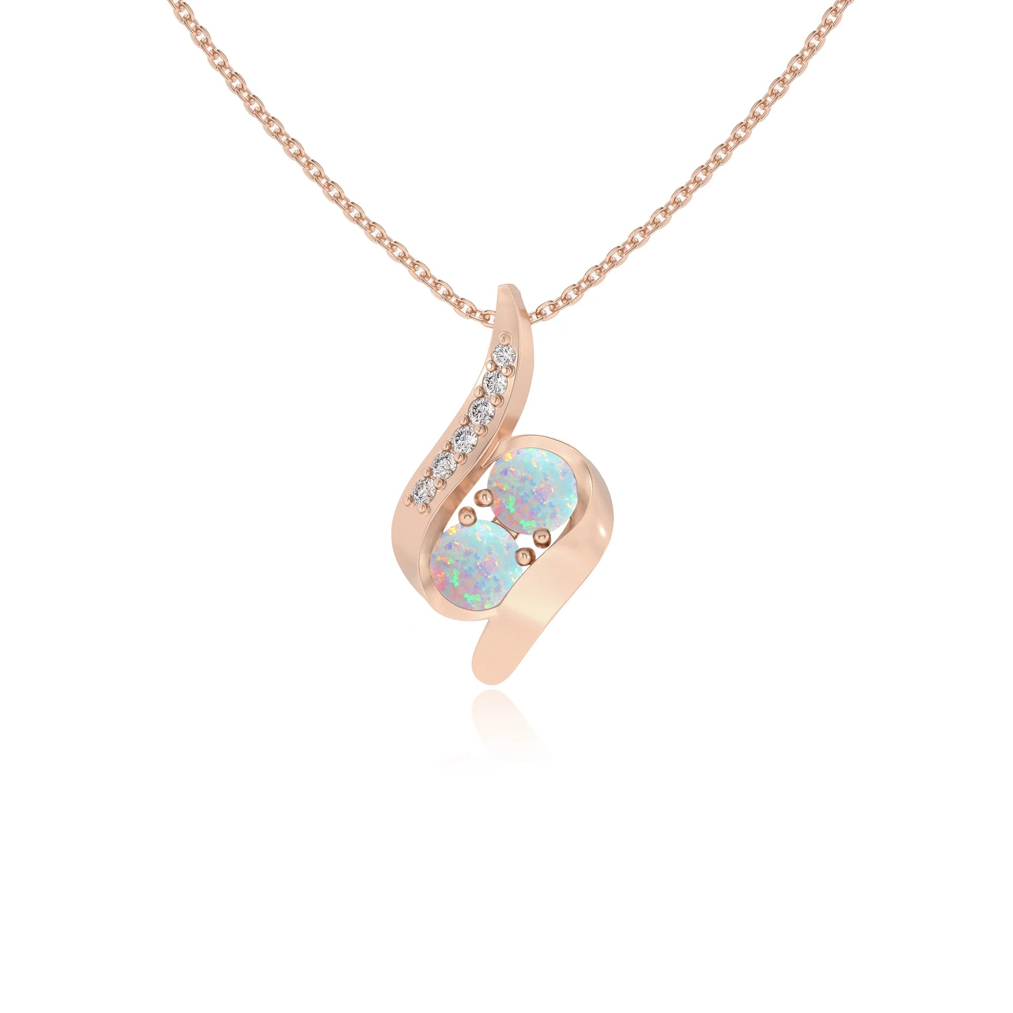 lab grown opal round solitaire v-bale necklaces in rose gold 