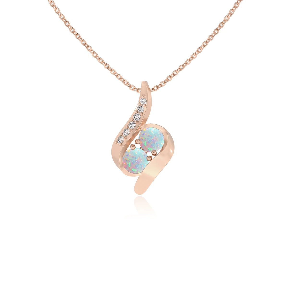 lab grown opal round solitaire v-bale necklaces in rose gold 