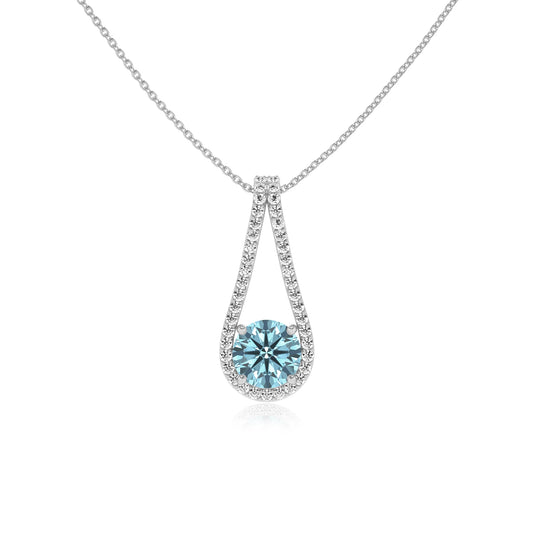 lab grown aquamarine round solitaire v-bale necklaces in sterling silver 
