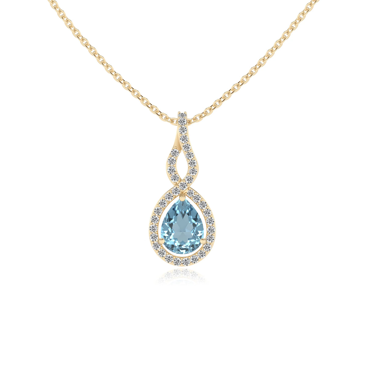lab grown aquamarine pear necklaces in yellow gold 