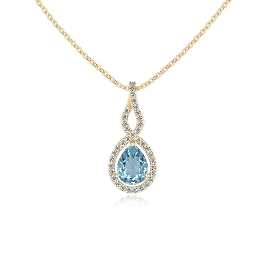 lab grown aquamarine pear necklaces in yellow gold 