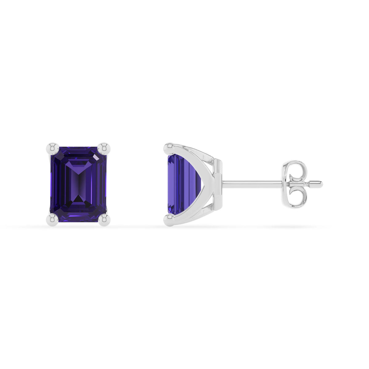 lab grown tanzanite emerald cut stud earrings in platinum 
