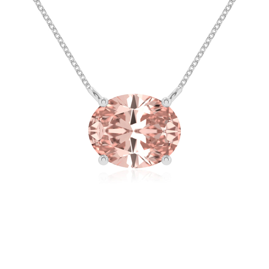 lab grown morganite oval solitaire necklaces in sterling silver 