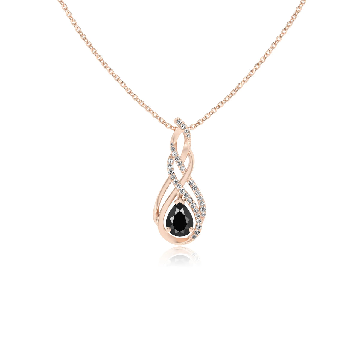 natural black-onyx pear solitaire necklaces in rose gold 