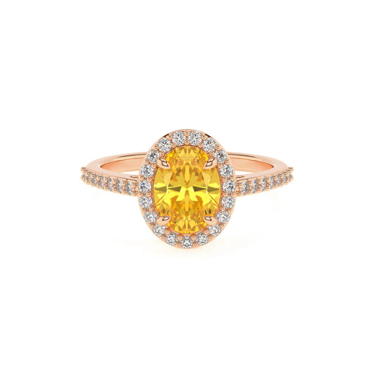 lab grown yellow-sapphire oval solitaire rings in rose gold 