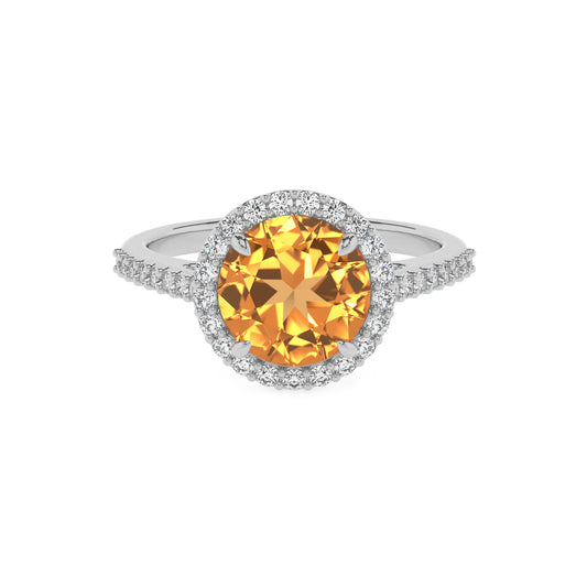 lab grown citrine round solitaire rings in sterling silver 