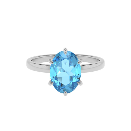 natural swiss-blue-topaz oval solitaire rings in sterling silver 