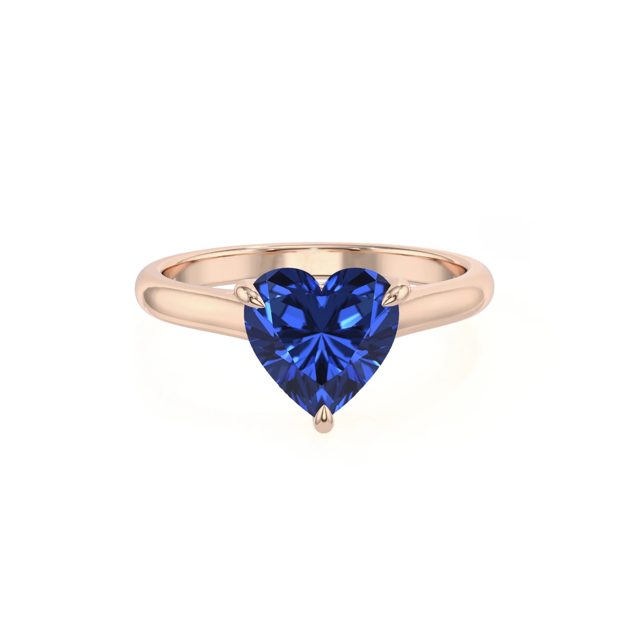 lab grown blue-sapphire heart solitaire rings in rose gold 