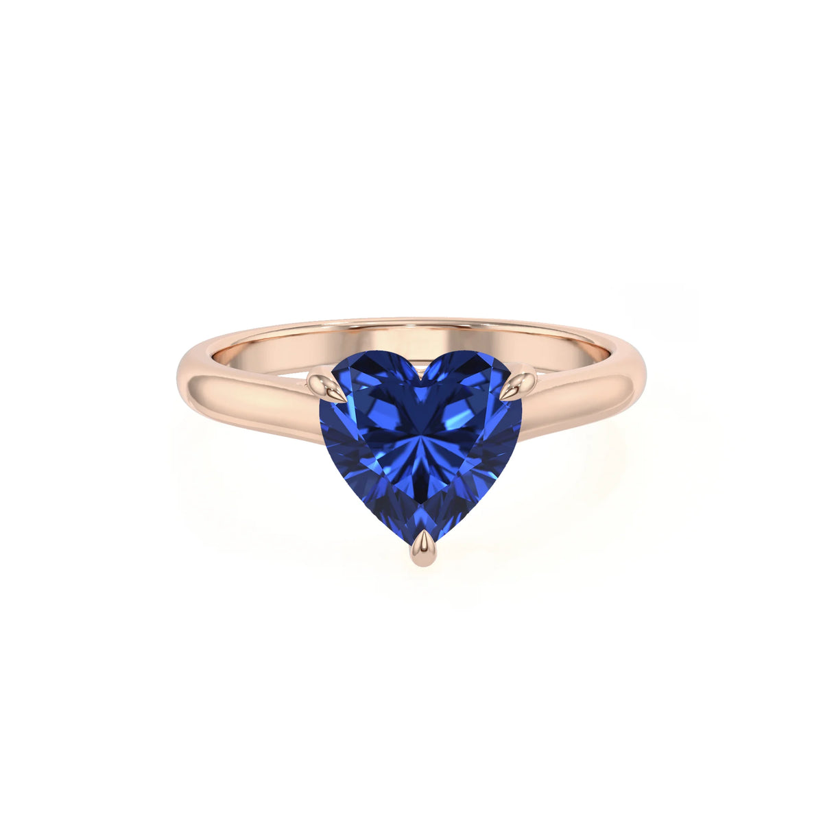 lab grown blue-sapphire heart solitaire rings in rose gold 