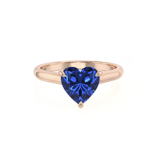 lab grown blue-sapphire heart solitaire rings in rose gold 