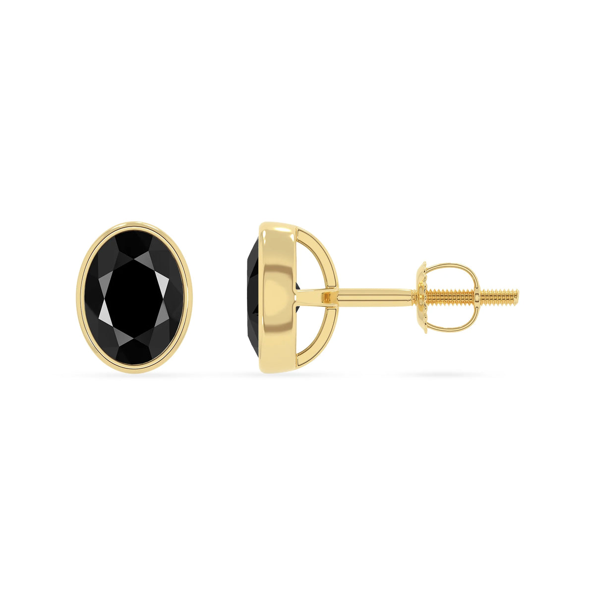 natural black onyx oval stud earrings in yellow gold 