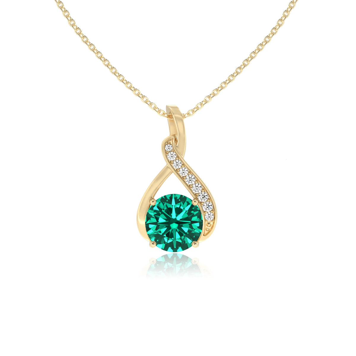 lab grown emerald round solitaire necklaces in yellow gold 