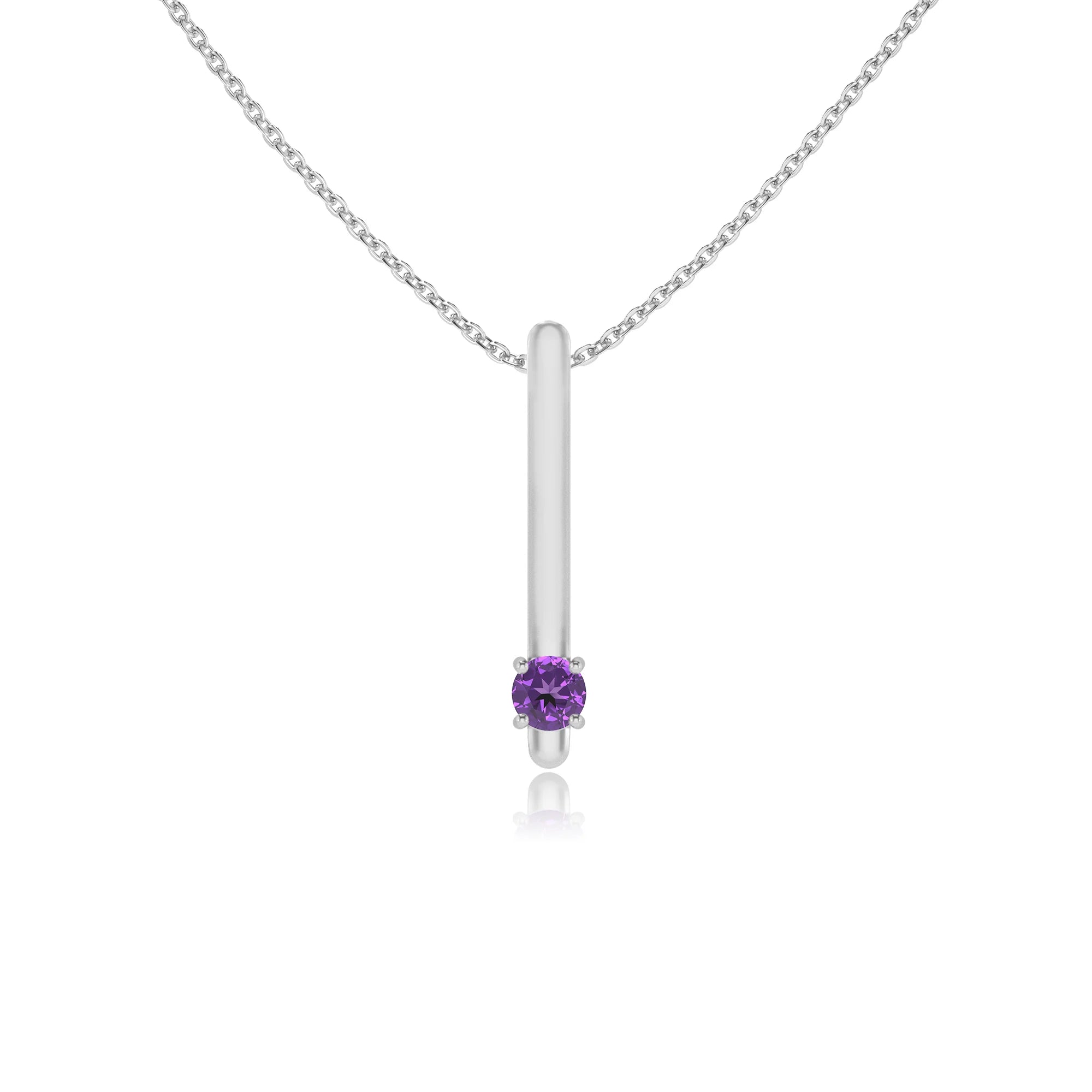 lab grown amethyst round bar necklaces in white gold 