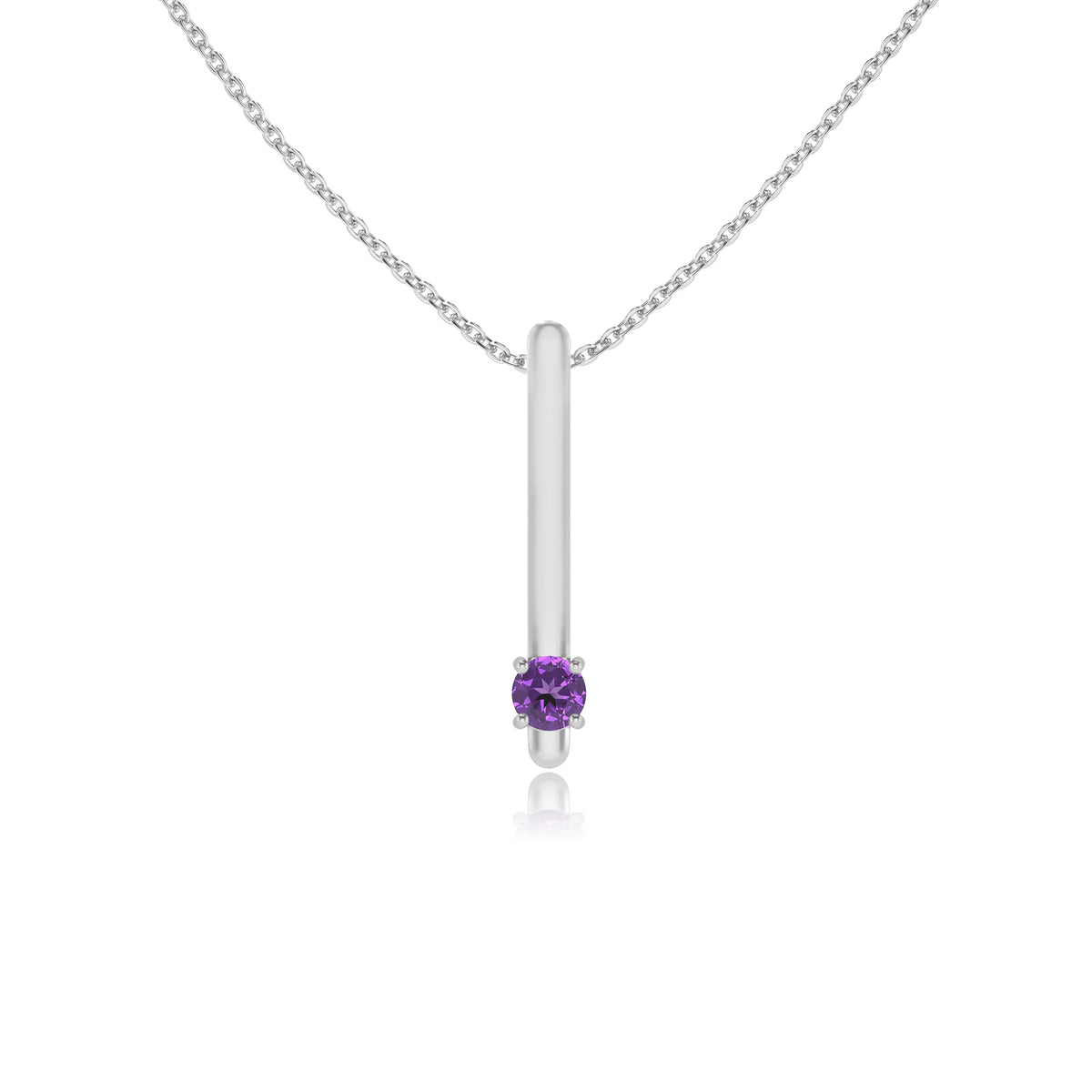lab grown amethyst round bar necklaces in white gold 