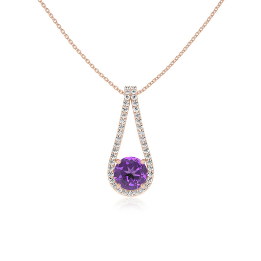 lab grown amethyst round solitaire v-bale necklaces in rose gold 